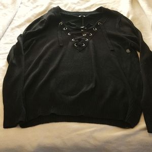 LAST CHANCE Black vneck tie sweater